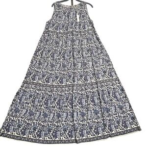 Max Studio Women's 3X Maxi Dress Blue White Floral Sleeveless Boho Tiered Summer